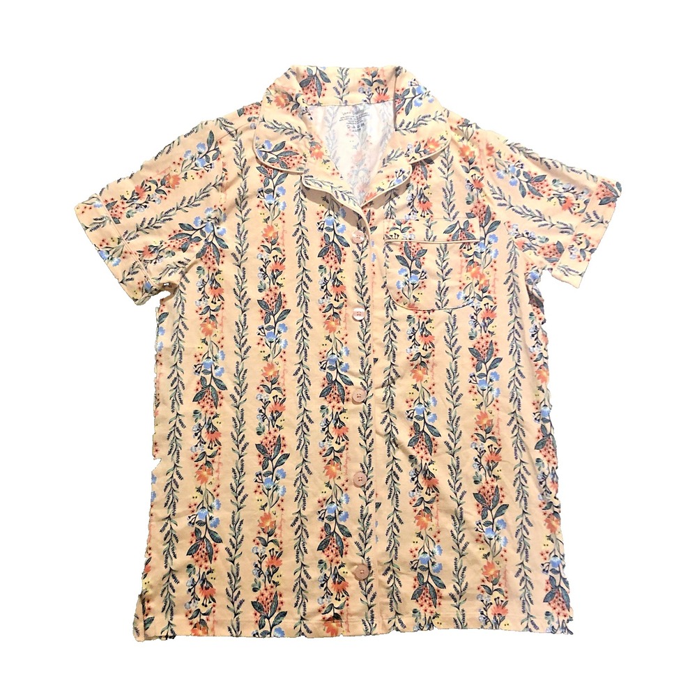 Vera Bradley Short-Sleeved Button Up Pajama Top Paradise Coral Stripe Size XS